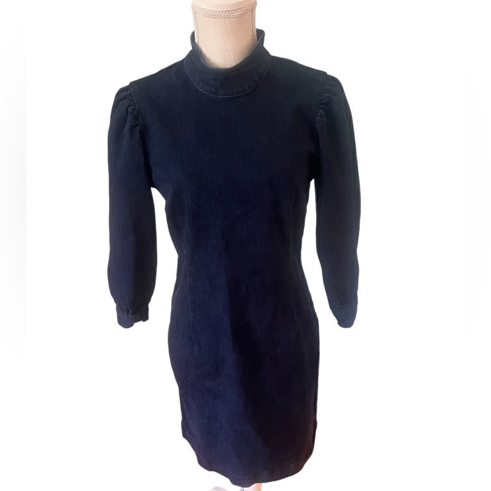 Scotch and Soda Dark Denim Balloon Sleeve Mockneck Mini Dress M